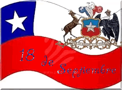 a red white and blue flag with a star and the date 18 de septiembre