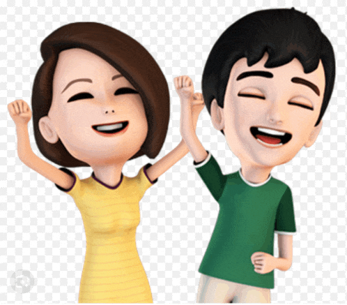 a boy and a girl with their arms up in the air