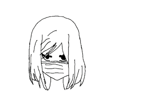a drawing of a girl wearing a mask on her face .