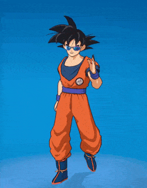 a cartoon of goku from dragon ball z wearing sunglasses and jumping in the air
