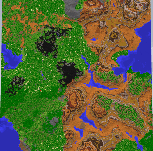 a computer generated map of a landscape with mountains and lakes