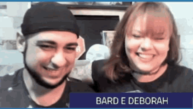 a man and a woman are smiling for a picture with the name bard e deborah on the bottom