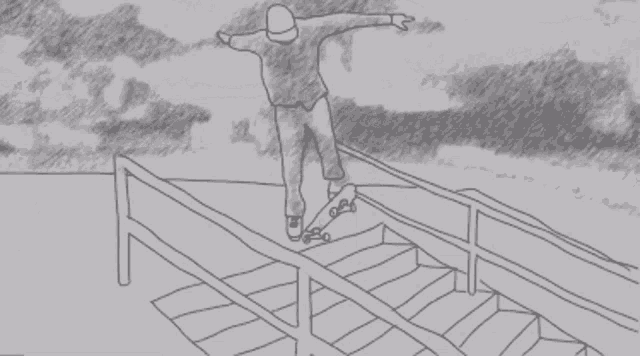 a black and white drawing of a man riding a skateboard with the word aviskater in the background