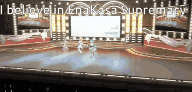 a group of people are dancing on a stage with the words i believe in nakasa supremacy