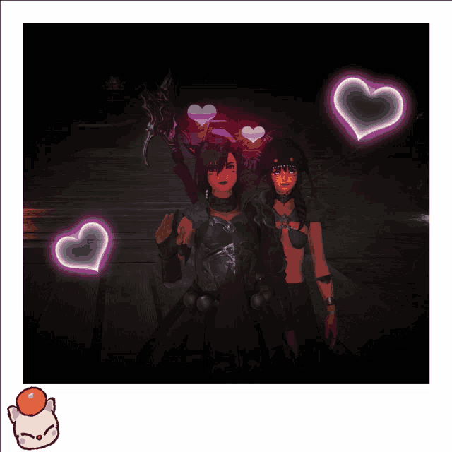 a picture of two women with hearts around their heads