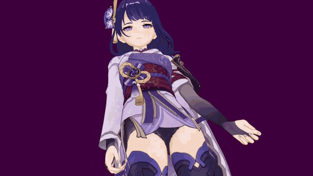 a purple and white anime character with a sword