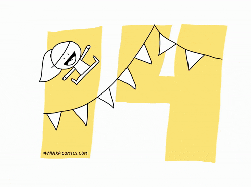 a drawing of a person hanging from a pink letter m with minkacomics.com written underneath it