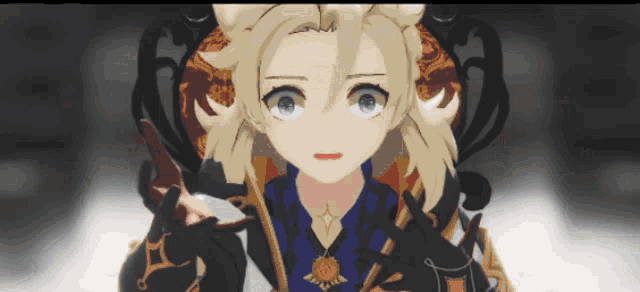 a cartoon character with blonde hair and blue eyes is holding a sword