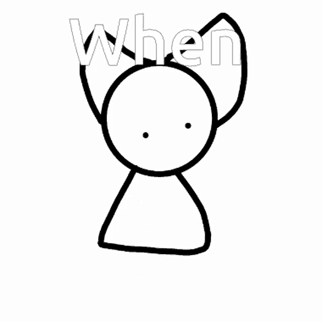 a black and white drawing of a person with the word when written on it