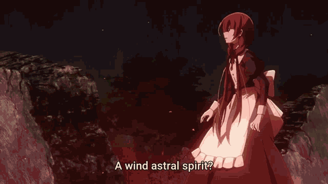 a girl holding a knife with the words a wind astral spirit