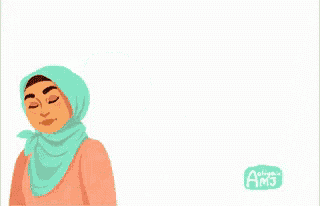 a cartoon drawing of a woman wearing a hijab with a speech bubble that says salam peace
