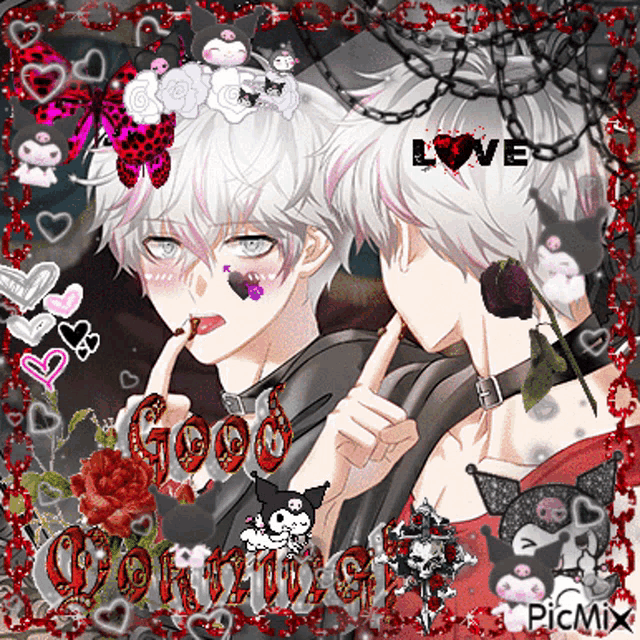 a picture of two anime characters with the words " good morning " written on it