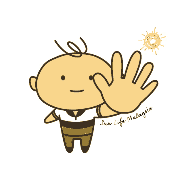 a cartoon drawing of a person with the words sun life malaysia written on it