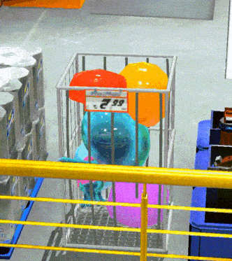 a bunch of balloons in a cage with a price tag that says 2.99