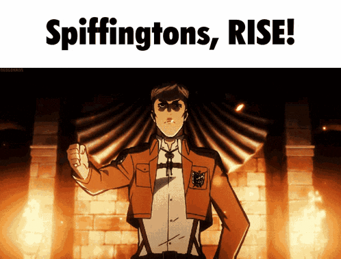 a picture of a man with the words spiffingtons rise on the bottom