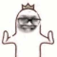 a cartoon character with a crown on his head and glasses .