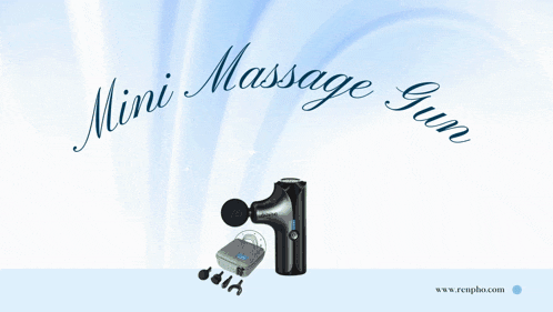 an ad for a mini massage gun with palm leaves in the background
