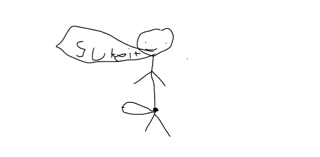 a drawing of a stick figure with a speech bubble that says submit