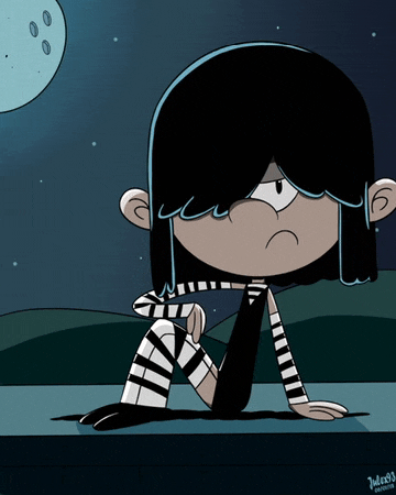 lucy loud from the loud house sits on a ledge with a moon in the background