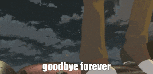 a cartoon character says goodbye forever while standing on a rock