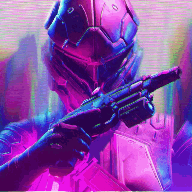 a futuristic soldier is holding a gun in his hand