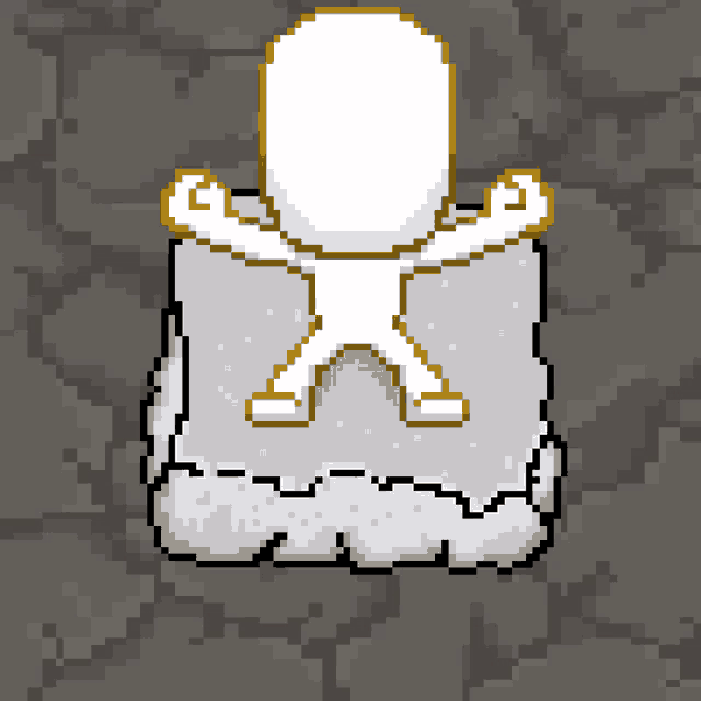 a pixel art drawing of a person sitting on a block