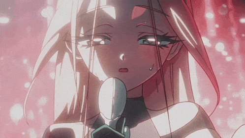 a close up of a girl with white hair