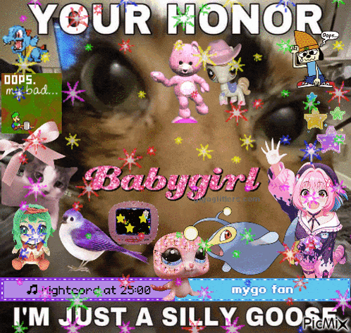 a picture of a cat with the words " your honor babygirl " on it