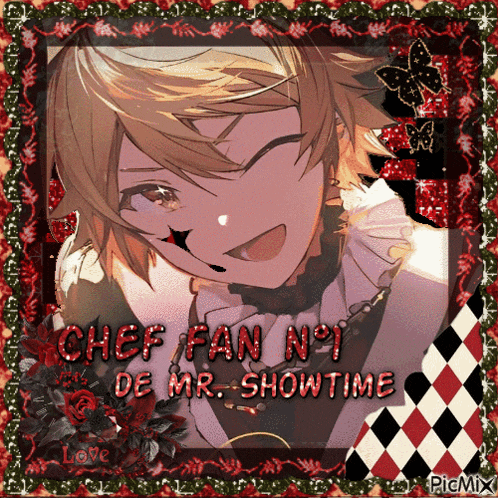 a picture of a man with the words chef fan no 1 de mr showtime written on it
