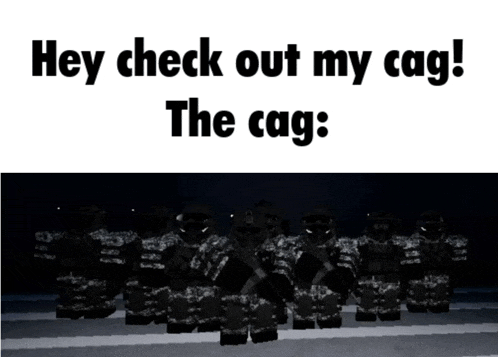 a group of soldiers are standing next to each other with the caption " hey check out my cag "