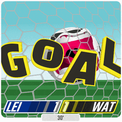 a soccer ball is going through a goal net and the score is lei 1 wat 30