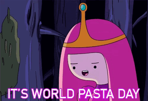 princess bubblegum from adventure time says it 's world pasta day in a cartoon