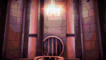 a pixel art of a person holding a sword in front of a brick wall