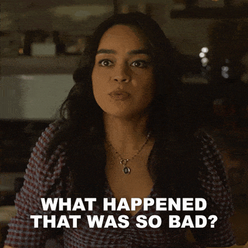 a woman says what happened that was so bad while wearing a plaid shirt