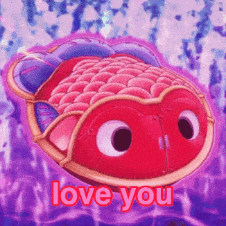 a cartoon fish is floating in the water with the words love you above it .