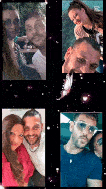 a collage of four pictures of a man and woman