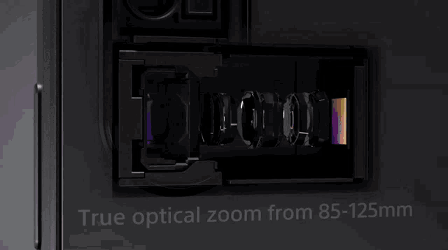 a picture of a camera with the words true optical zoom from 85-125mm