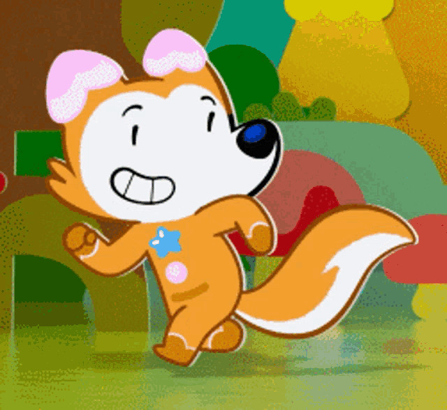 a cartoon of a fox with a flower on its chest