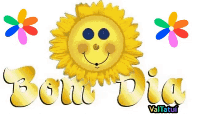 a picture of a smiling sun with the words bom dia