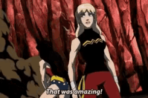 a cartoon character says that was amazing while standing next to another character .