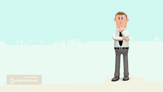 a man standing in front of a colorful background that says renderforest on the bottom