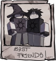 a picture of two roblox characters standing next to each other in a frame .