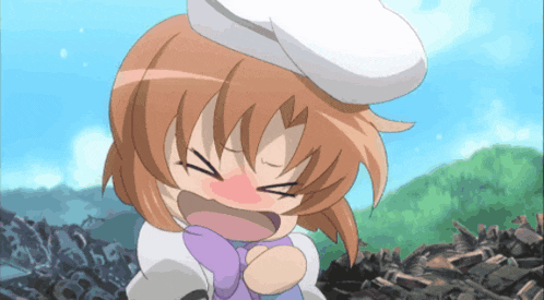 a girl with brown hair and a white hat is making a face