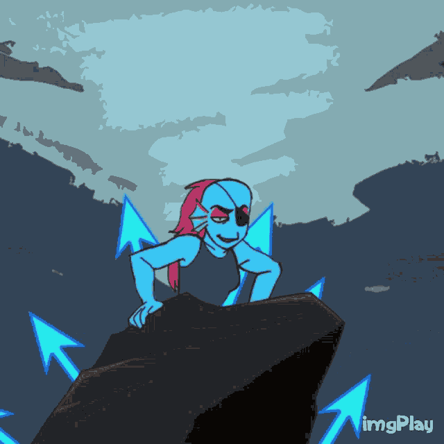 a drawing of a cartoon character with arrows pointing up and the word imgplay below it