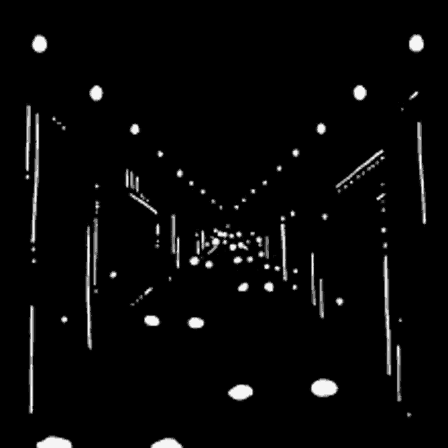 a black and white drawing of a tunnel with a lot of dots and lines