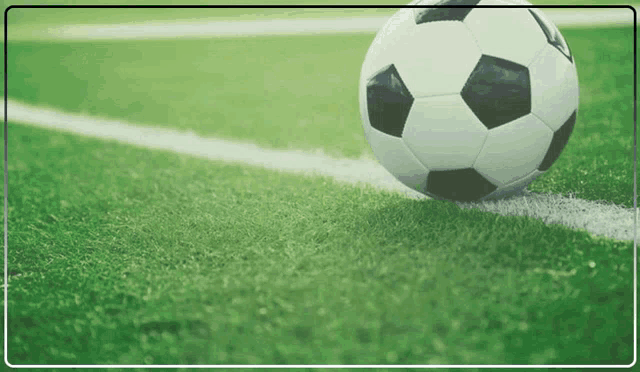 a soccer ball is sitting on the edge of the field