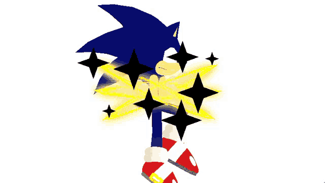 a drawing of sonic the hedgehog with stars around his body