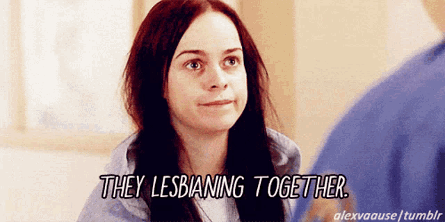 a woman says they lesbianing together while looking at a man