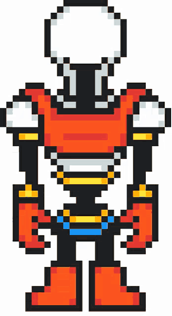 a pixel art drawing of papyrus from undertale with a white head