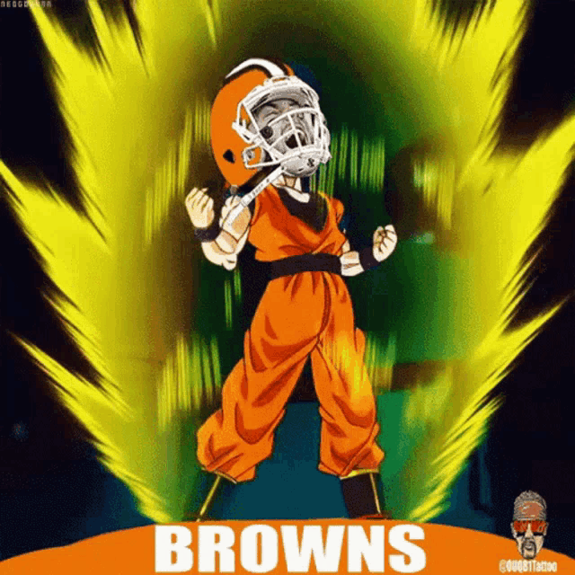 a cartoon character with a football helmet on and the word browns on the bottom